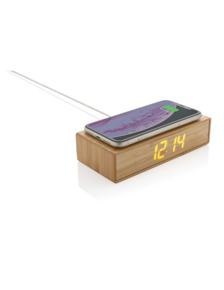 Orologio sveglia in bambù con caricatore wireless 5W